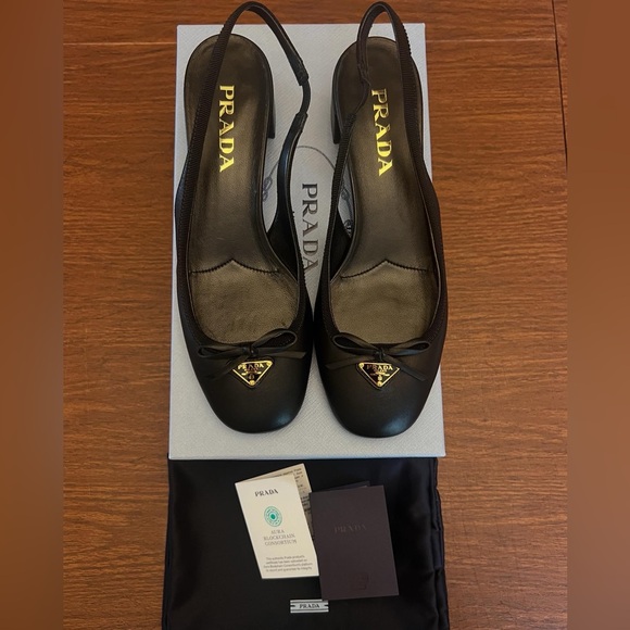 Prada Shoes - Prada Triangle Logo Bow Slingback Pump